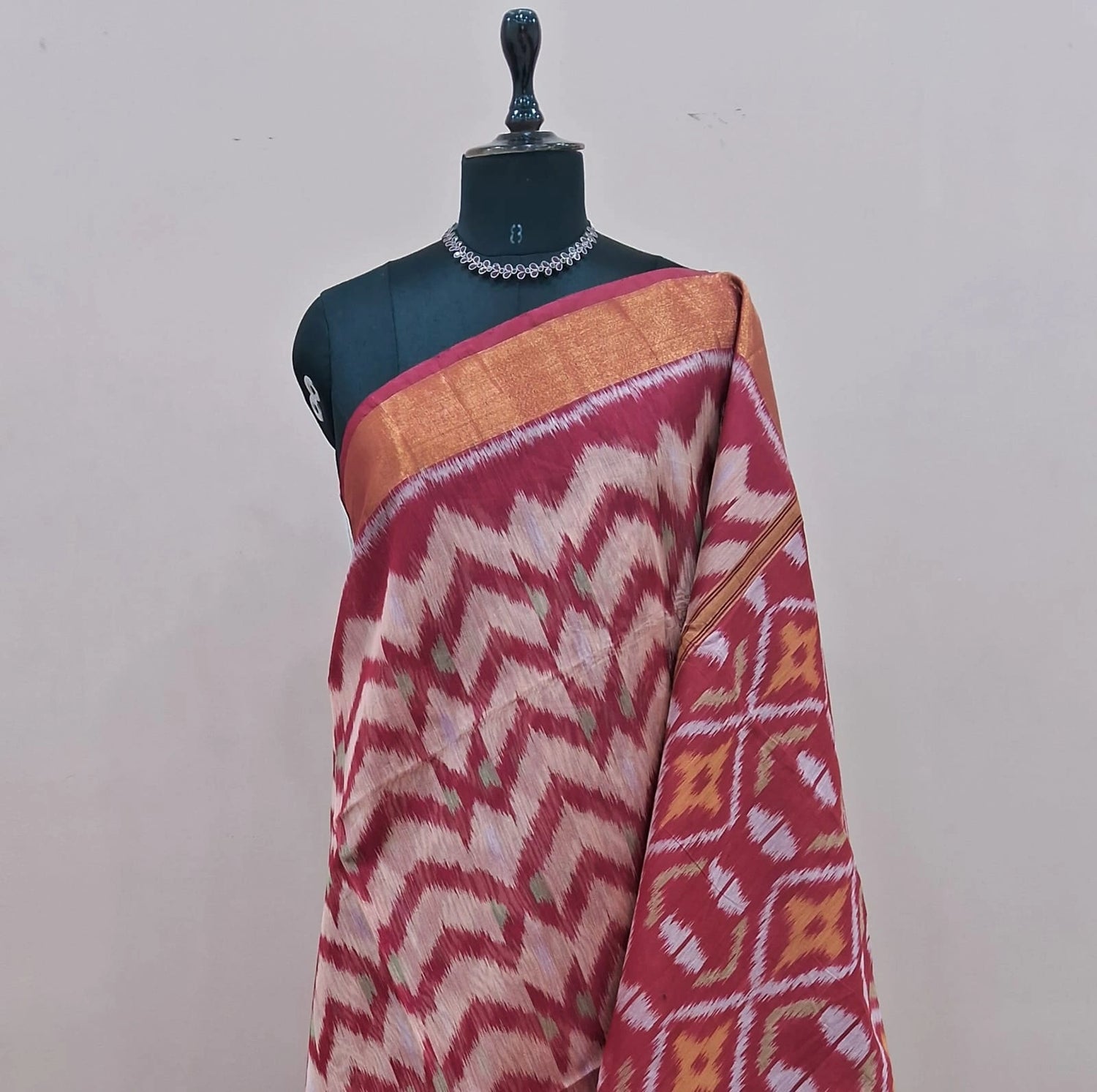 Beige Ikkat Silk Cotton Saree 1