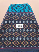 Turquoise Blue Ikkat Silk Cotton Saree pallu