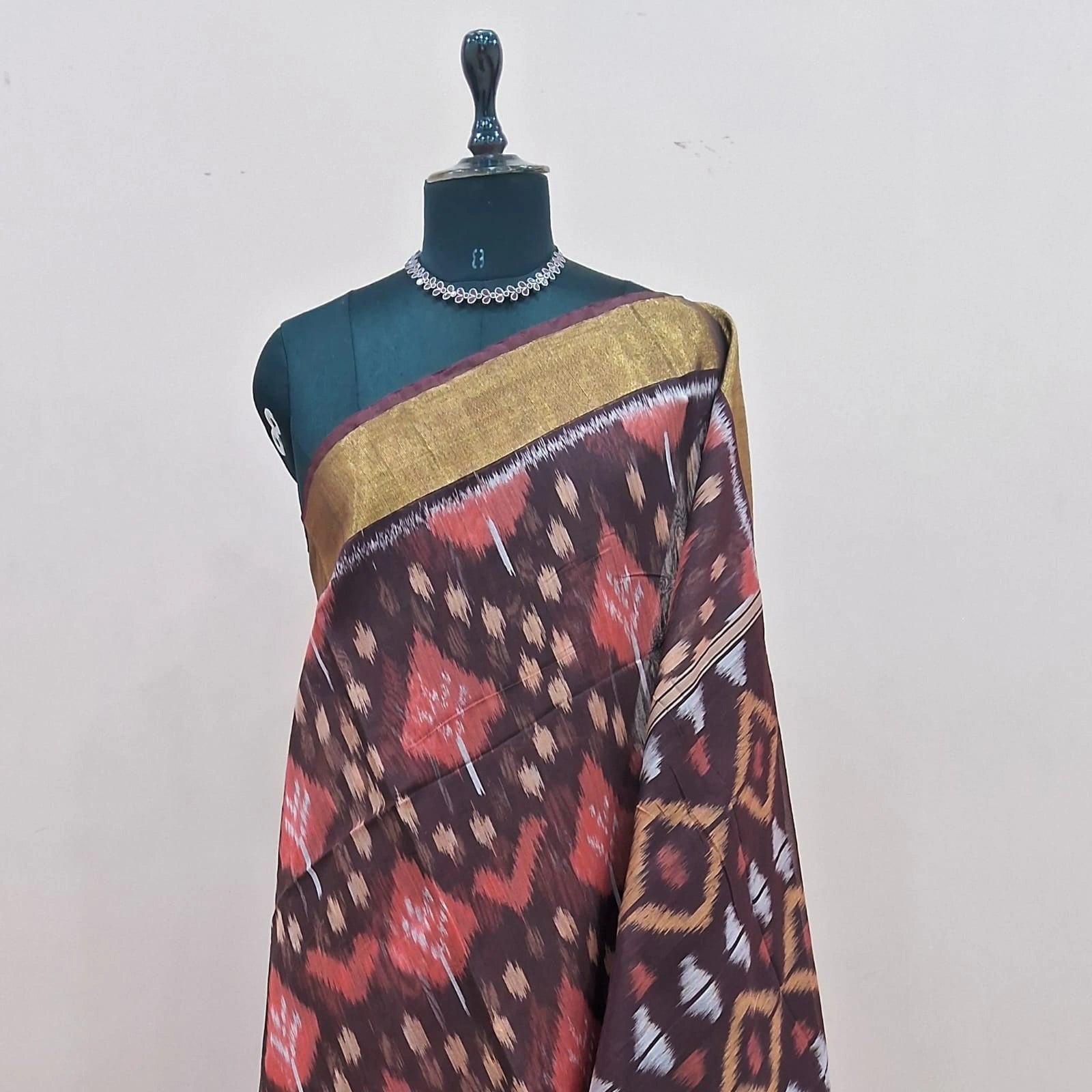 Coffee Brown Ikkat Silk Cotton Saree 1