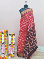 Pale Red Ikkat Silk Cotton Saree 