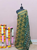 Olive Green Ikkat Silk Cotton Saree 