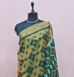 Olive Green Ikkat Silk Cotton Saree 1