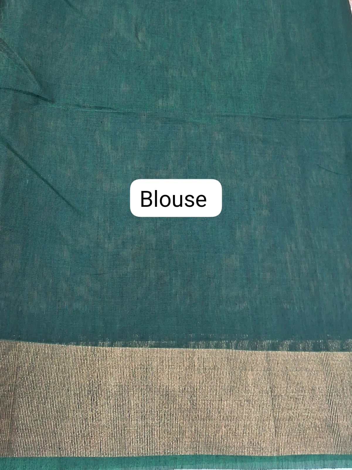 Olive Green Ikkat Silk Cotton Saree blouse