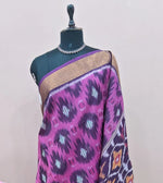 Pink Ikkat Silk Cotton Saree 1