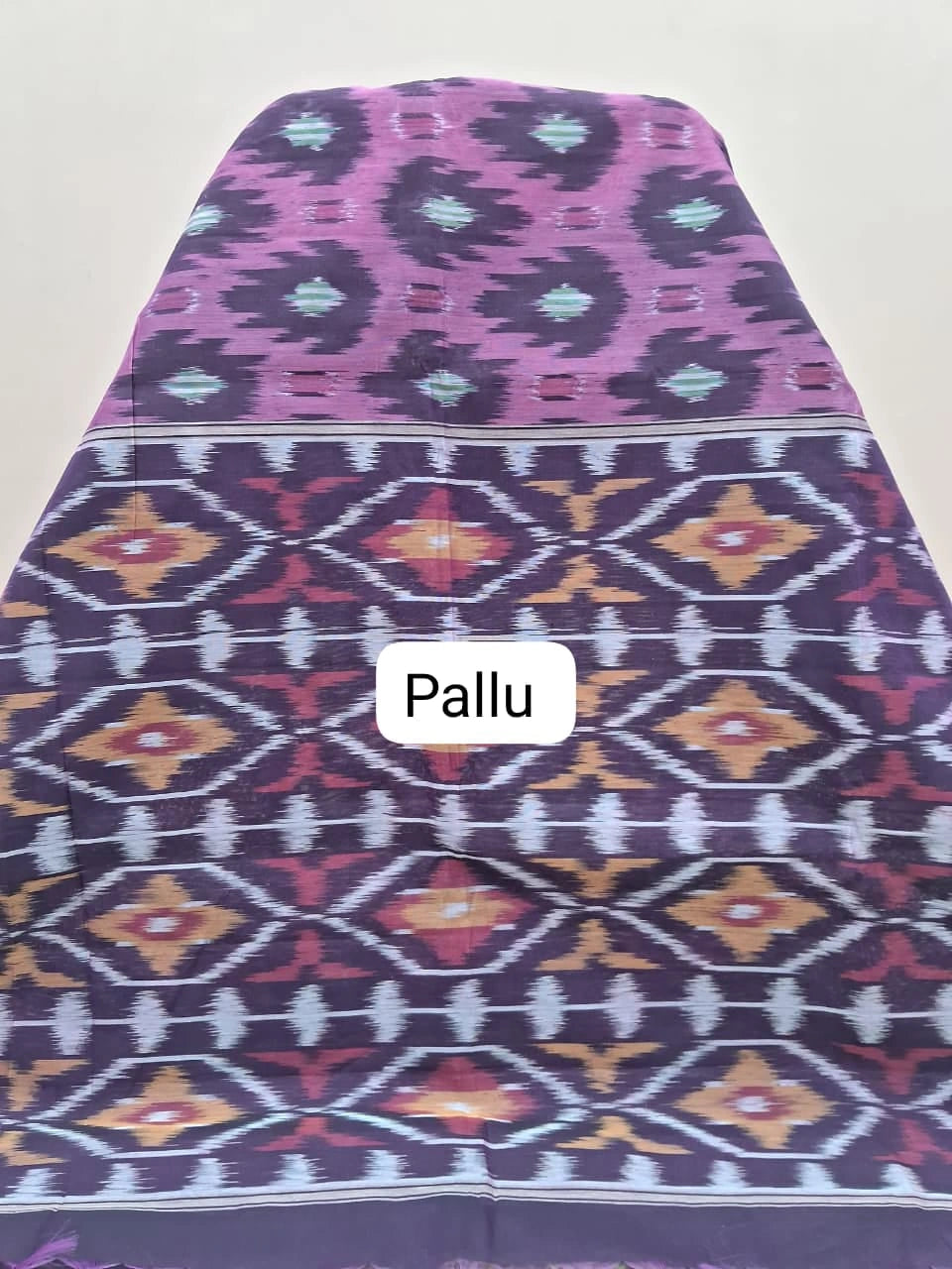 Pink Ikkat Silk Cotton Saree pallu