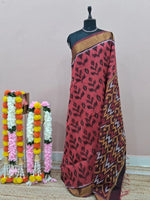 Brick Red Ikkat Silk Cotton Saree 