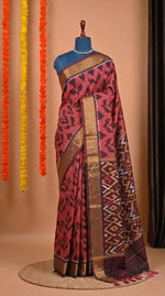 Brick Red Ikkat Silk Cotton Saree 