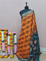 Light Orange Ikkat Silk Cotton Saree 