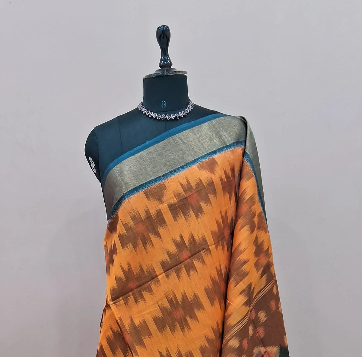 Light Orange Ikkat Silk Cotton Saree 