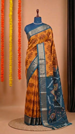 Light Orange Ikkat Silk Cotton Saree 