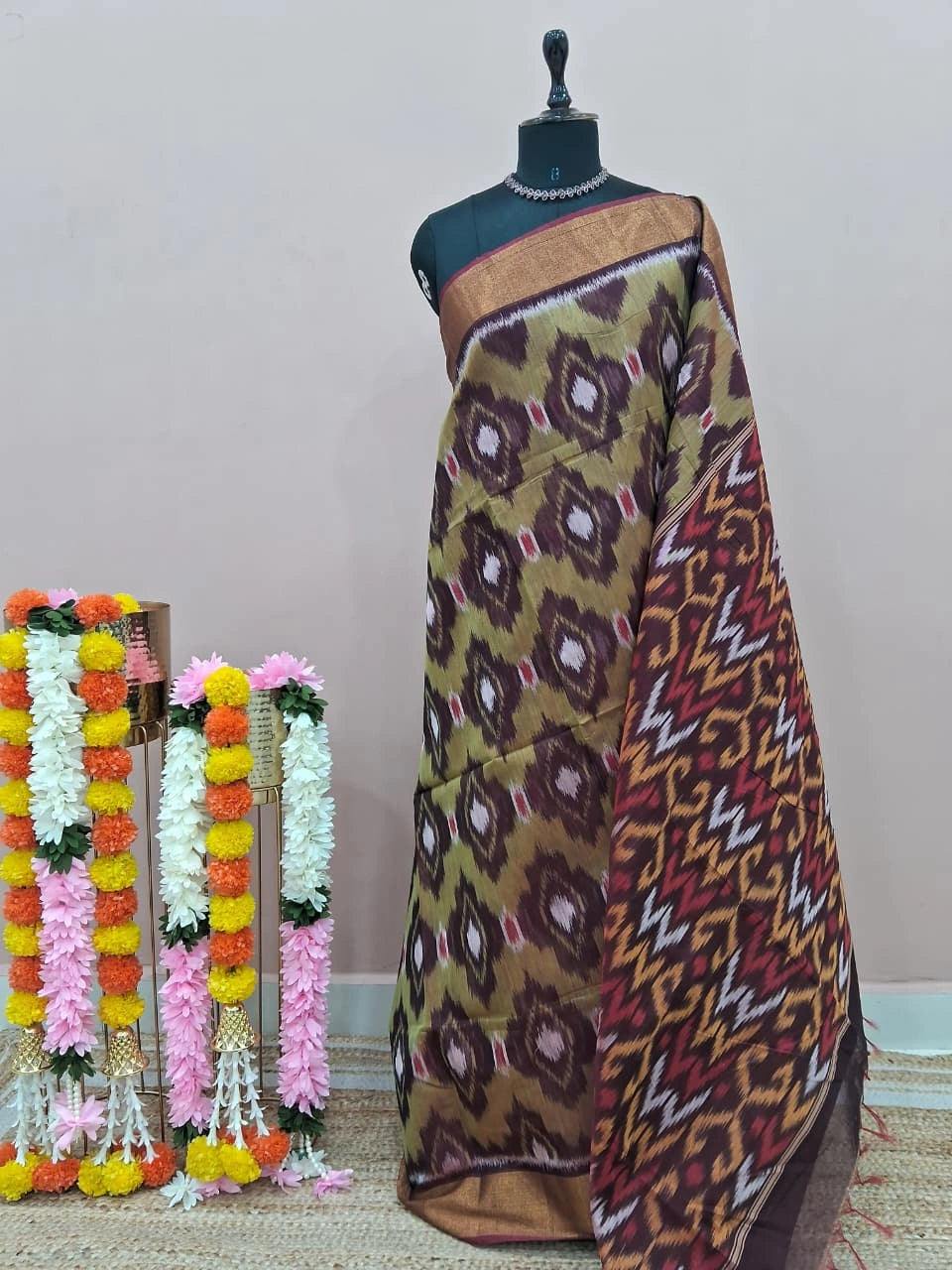 Mehandi Green Ikkat Silk Cotton Saree 
