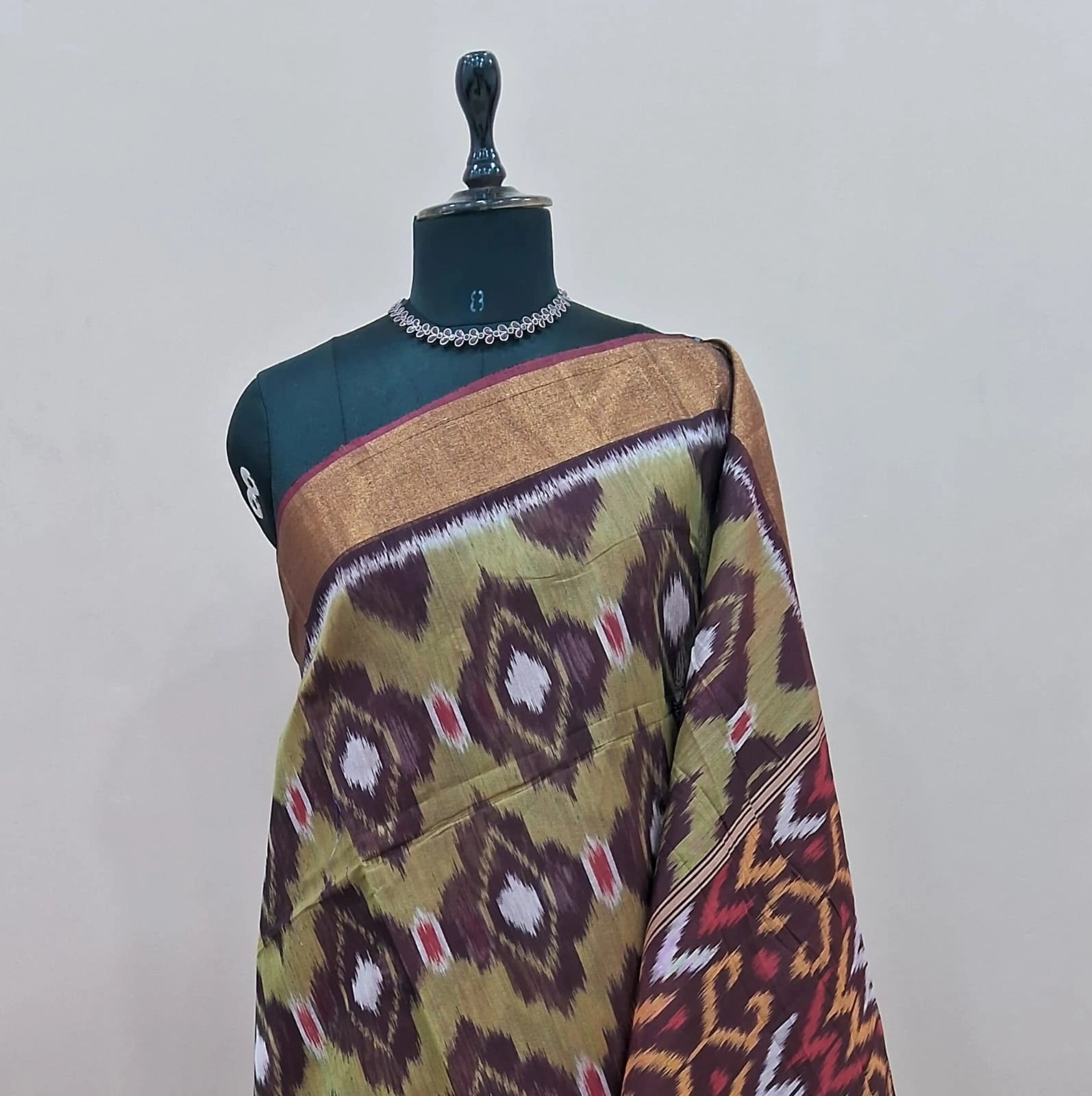 Mehandi Green Ikkat Silk Cotton Saree 1