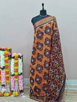 Orange Ikkat Silk Cotton Saree 