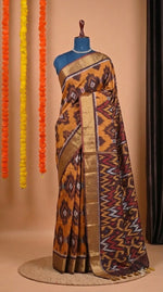 Orange Ikkat Silk Cotton Saree 