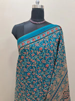 Premium Teal Blue floral printed Mulmul Cotton Saree 1