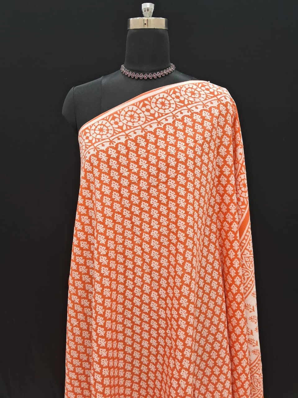 White & Tangerine Mulmul Cotton