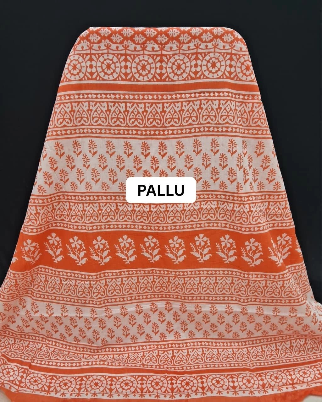 White & Tangerine Mulmul Cotton Saree pallu