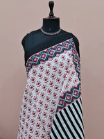 White & Red Floral Mulmul Cotton Saree 1