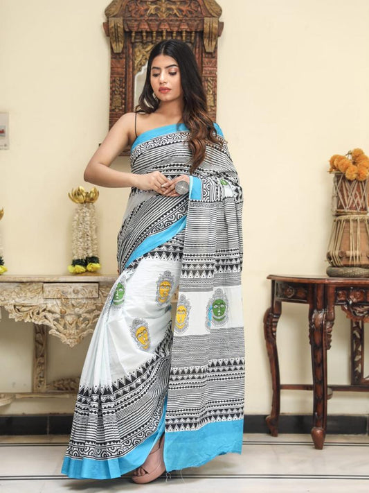 White mulmul cotton saree