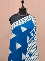 Blue & White Geometric – Mulmul Cotton Saree 1