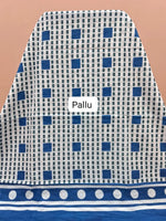 Blue & White Geometric – Mulmul Cotton Saree Pallu