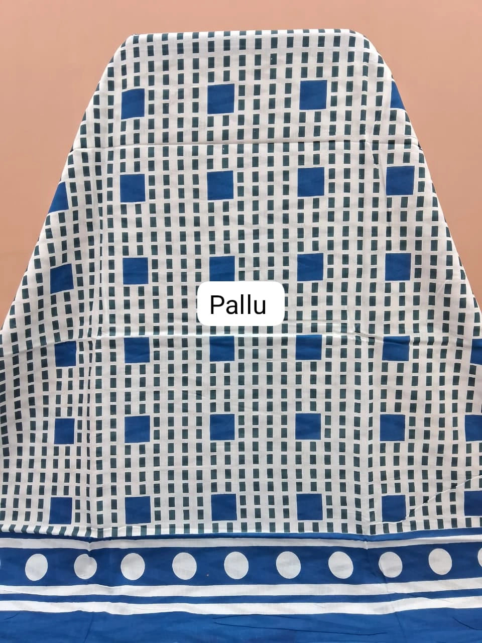 Blue & White Geometric – Mulmul Cotton Saree Pallu