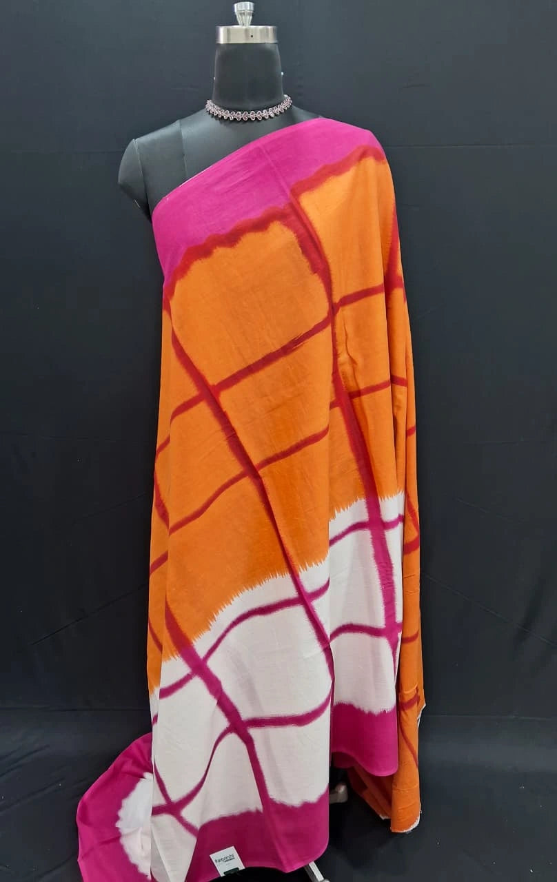 Shaded white and orange Mulmul Cotton Saree