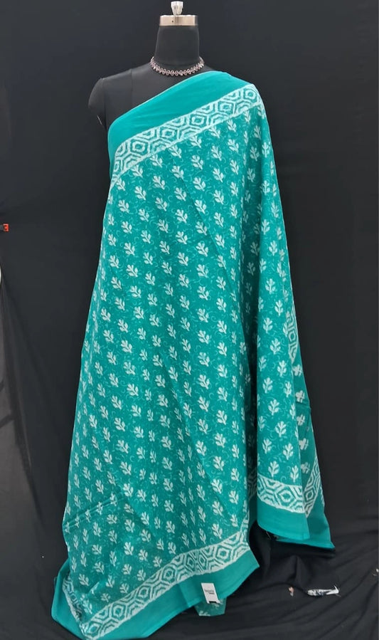 Aqua Bliss Mulmul Cotton Saree