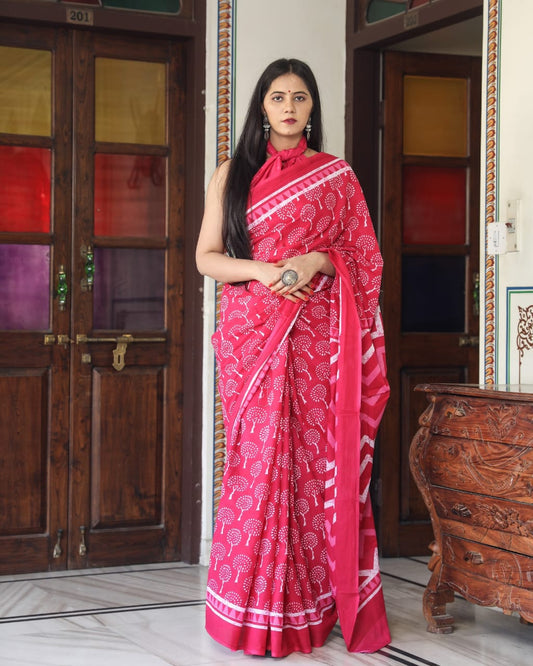 Pink Mulmul Cotton Saree