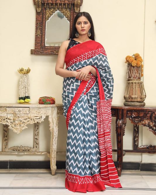 Grey Mulmul Cotton Saree