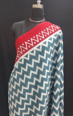 Red & Indigo Zigzag Pattern Mulmul Cotton