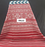 Red & Indigo Zigzag Pattern Mulmul Cotton Saree pallu