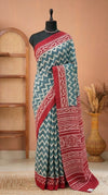Red & Indigo Zigzag Pattern Mulmul Cotton Saree