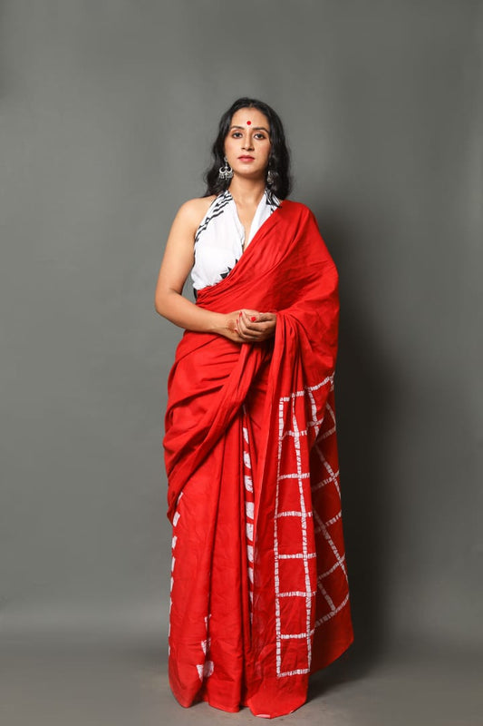 Tomato Red Cotton Saree