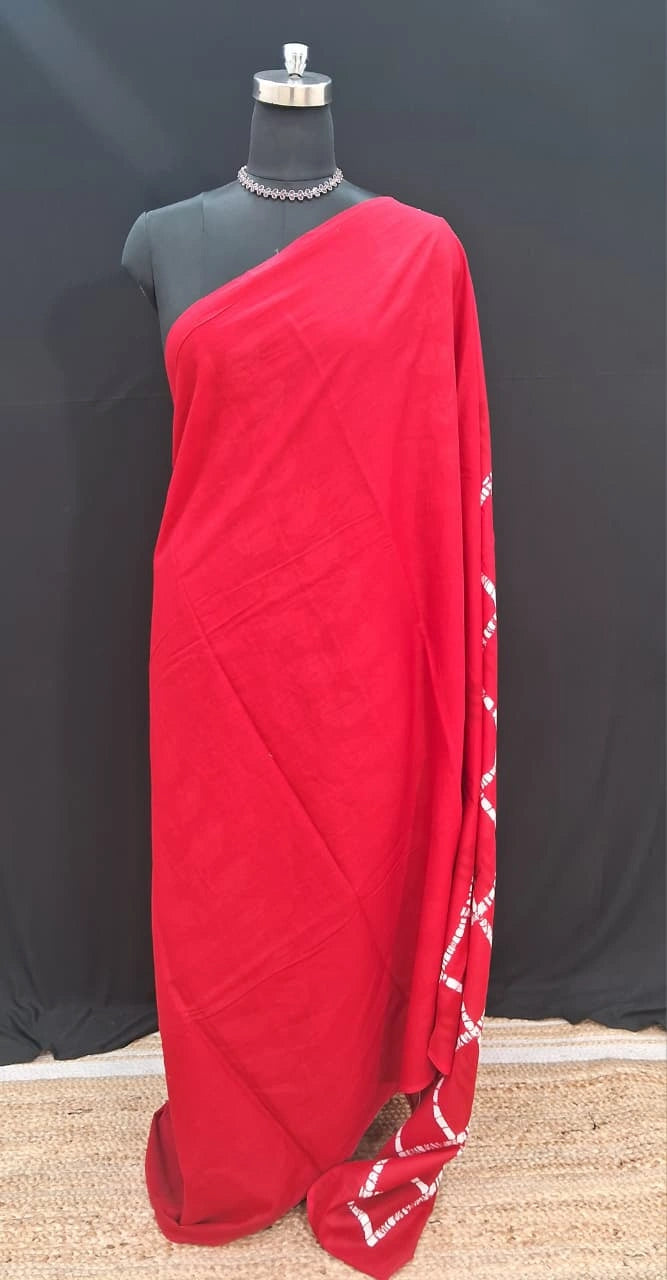 Vibrant Red & White Handcrafted Mulmul Cotton Saree