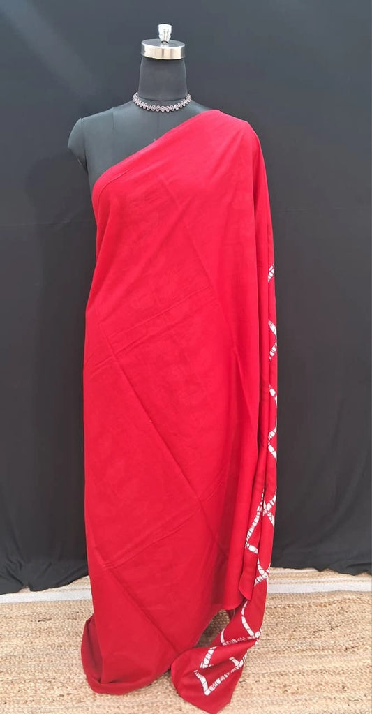 Vibrant Red & White Handcrafted Mulmul Cotton Saree