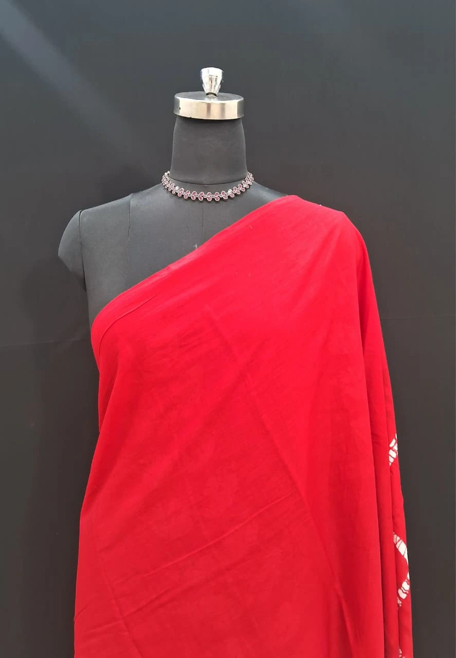 Vibrant Red & White Handcrafted Mulmul Cotton