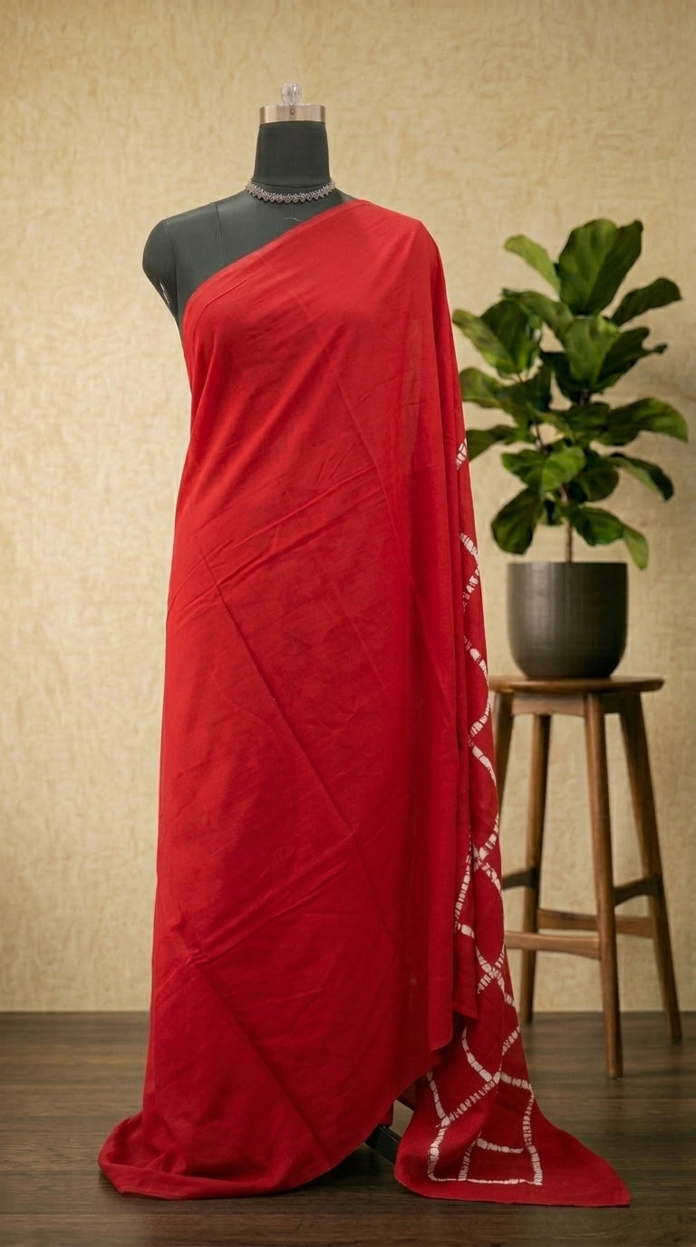 Vibrant Red & White Handcrafted Mulmul Cotton Saree