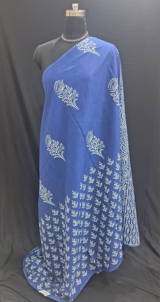 Cerulean Blue Mulmul Cotton saree