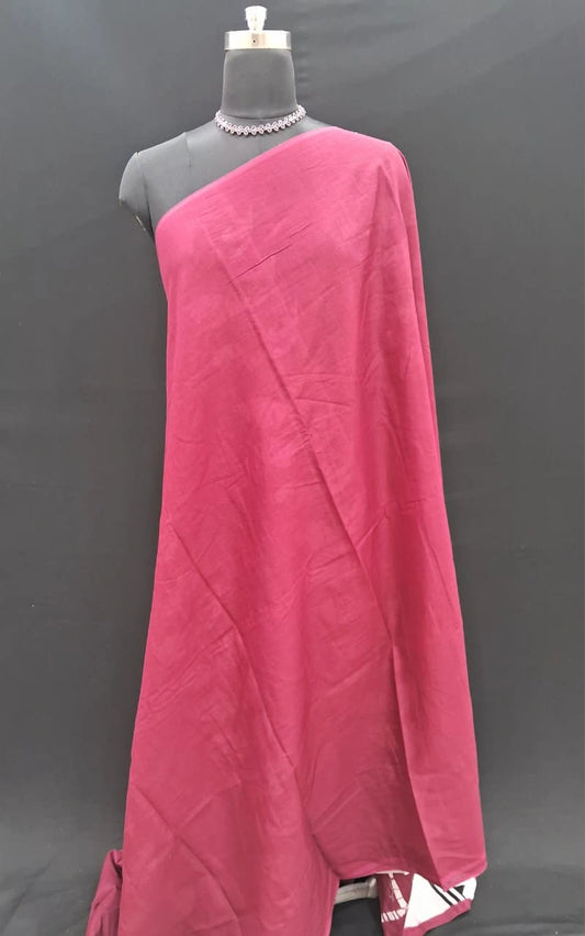 Maroon & White Leaf Print Mulmul Cotton Saree