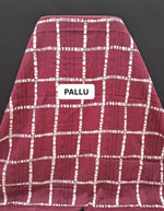 Maroon & White Leaf Print Mulmul Cotton Saree pallu