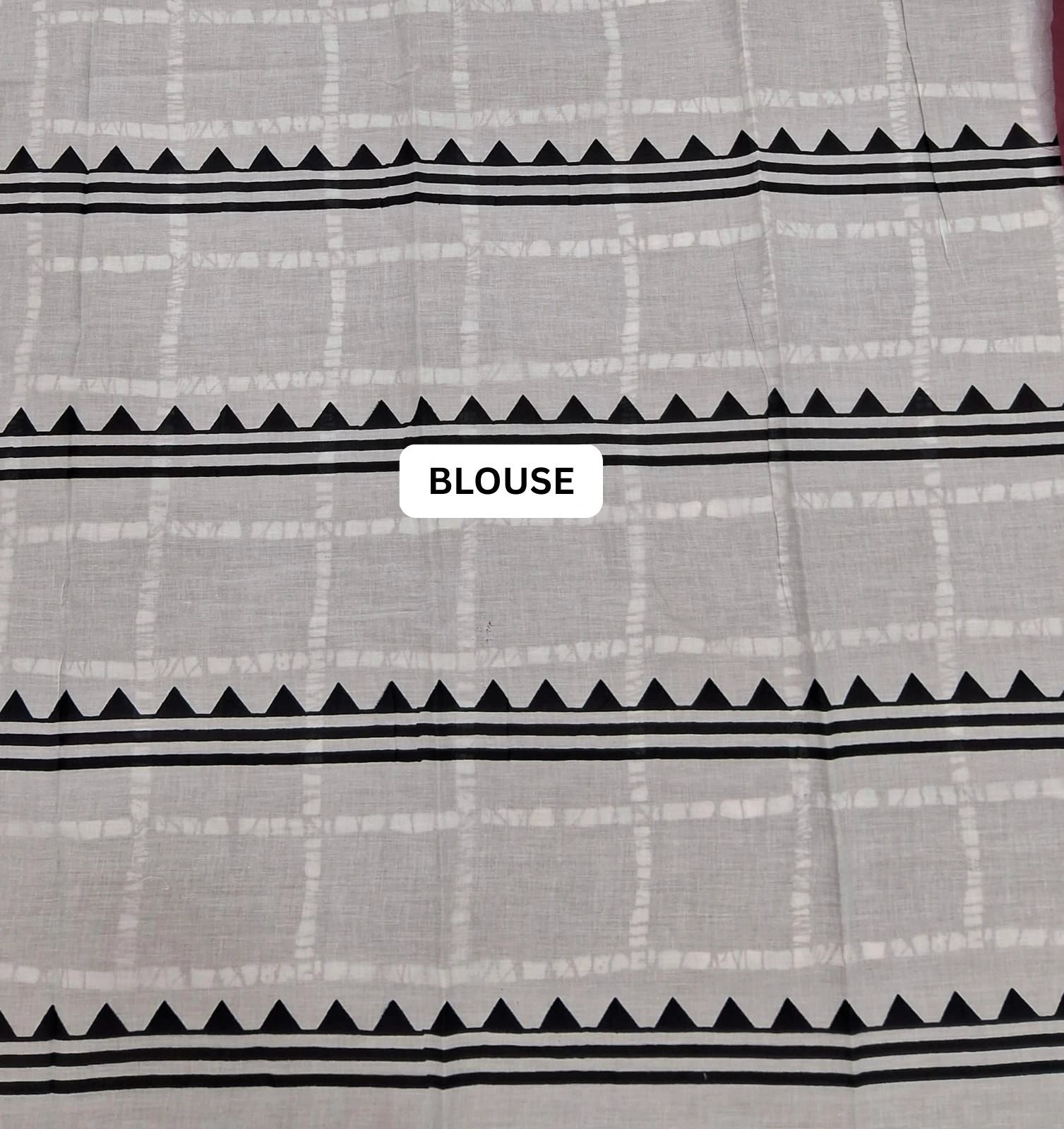 Maroon & White Leaf Print Mulmul Cotton Saree blouse