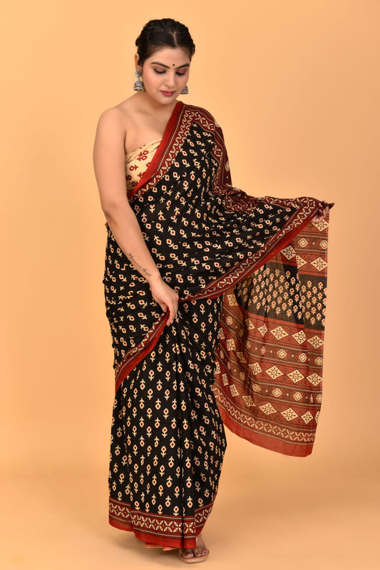 Black Mulmul Cotton Saree