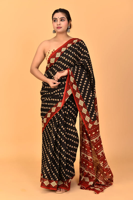 Black Mulmul Cotton Saree