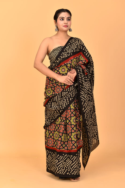 Black Mulmul Cotton Saree