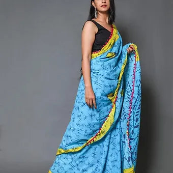 Sky Blue Mulmul cotton saree 