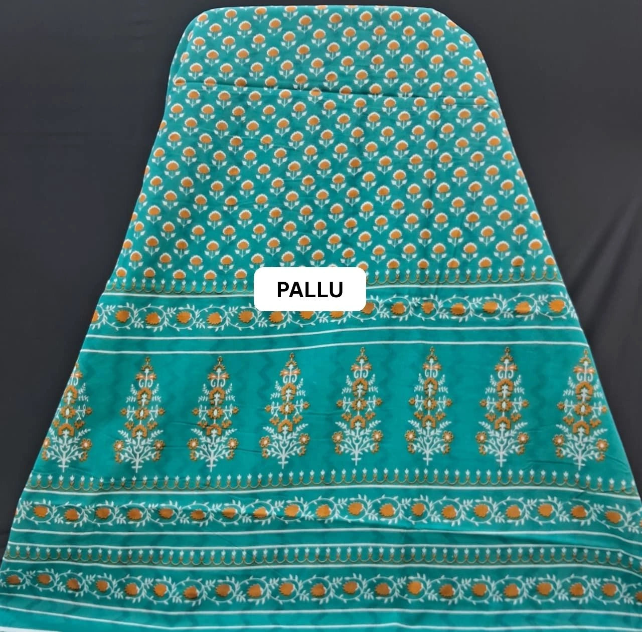 Sea green Mulmul Cotton Saree pallu