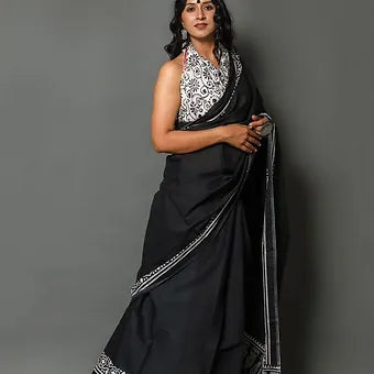 Black Mulmul cotton saree