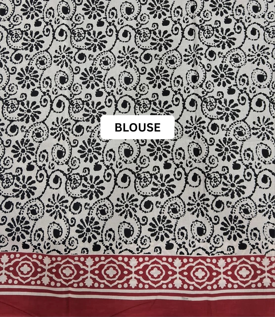 Black & White Mulmul Cotton Saree blouse