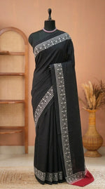 Black & White Mulmul Cotton Saree